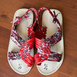 Red and Black Floral Women's Sandals Made in Mexico